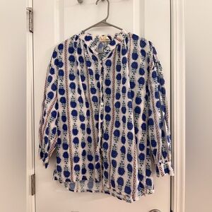 Blue and White Patterned Blouse